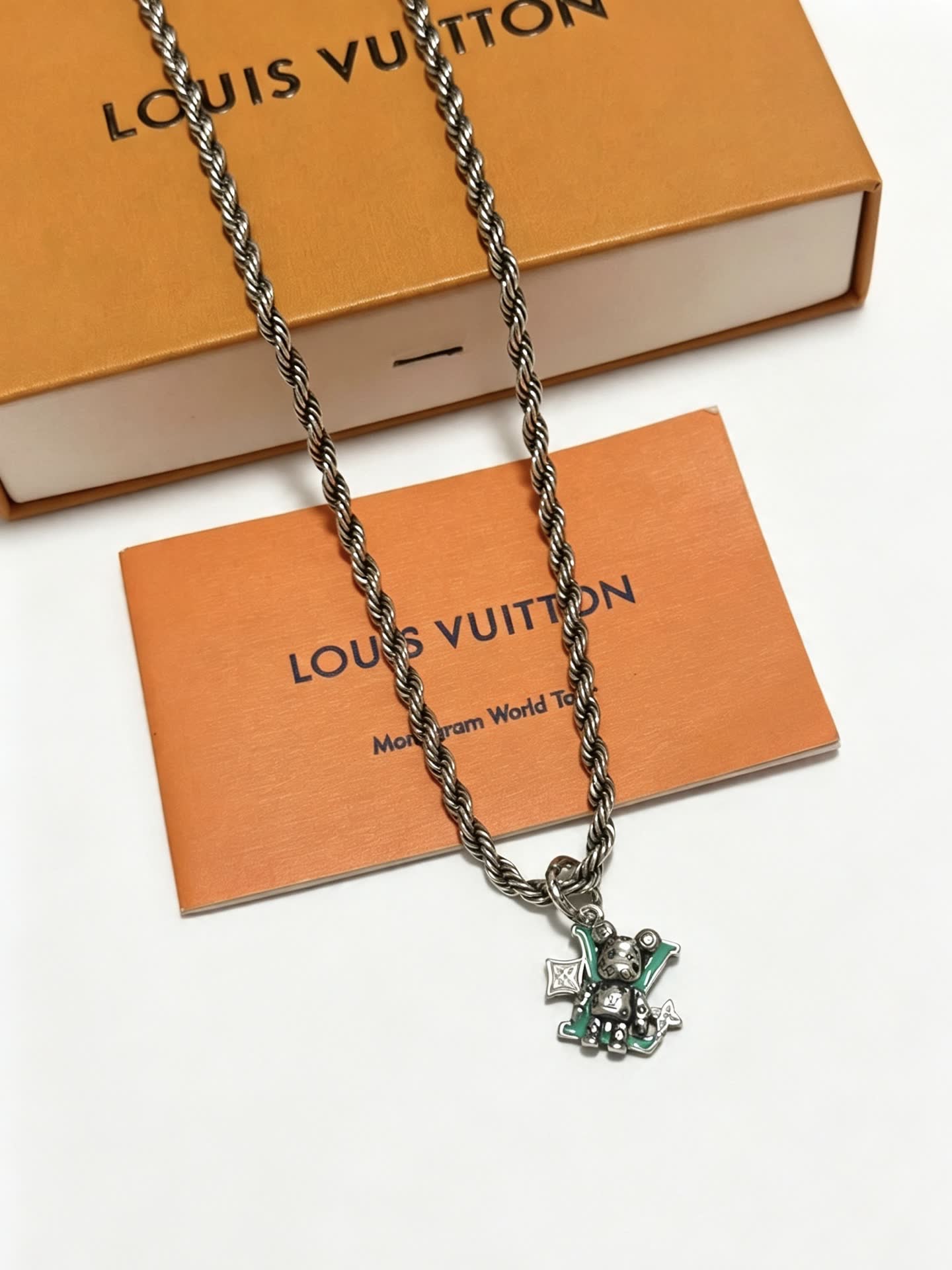 Louis Vuitton Silver Tone Chain with Logo Pendant